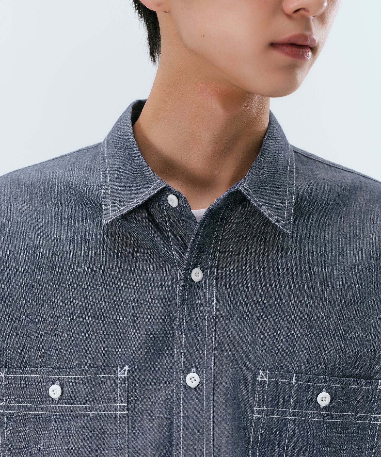 ★MUSINSA STANDARD★ Chambray work shirt light blue MMESH151 MUSINSA | MUSINSA STANDARD Chambray Short Sleeve Work Shirt