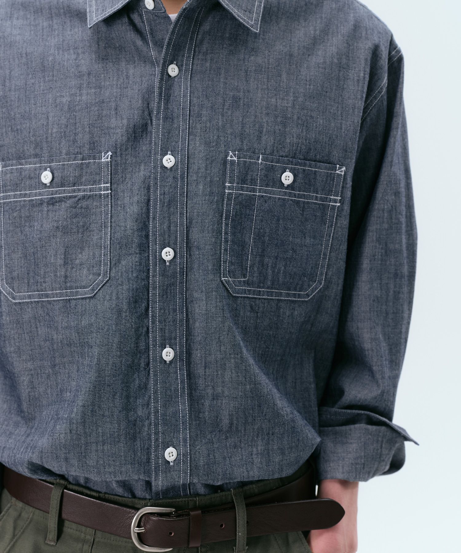 MUSINSA | MUSINSA STANDARD Chambray Work Shirt [Blue]