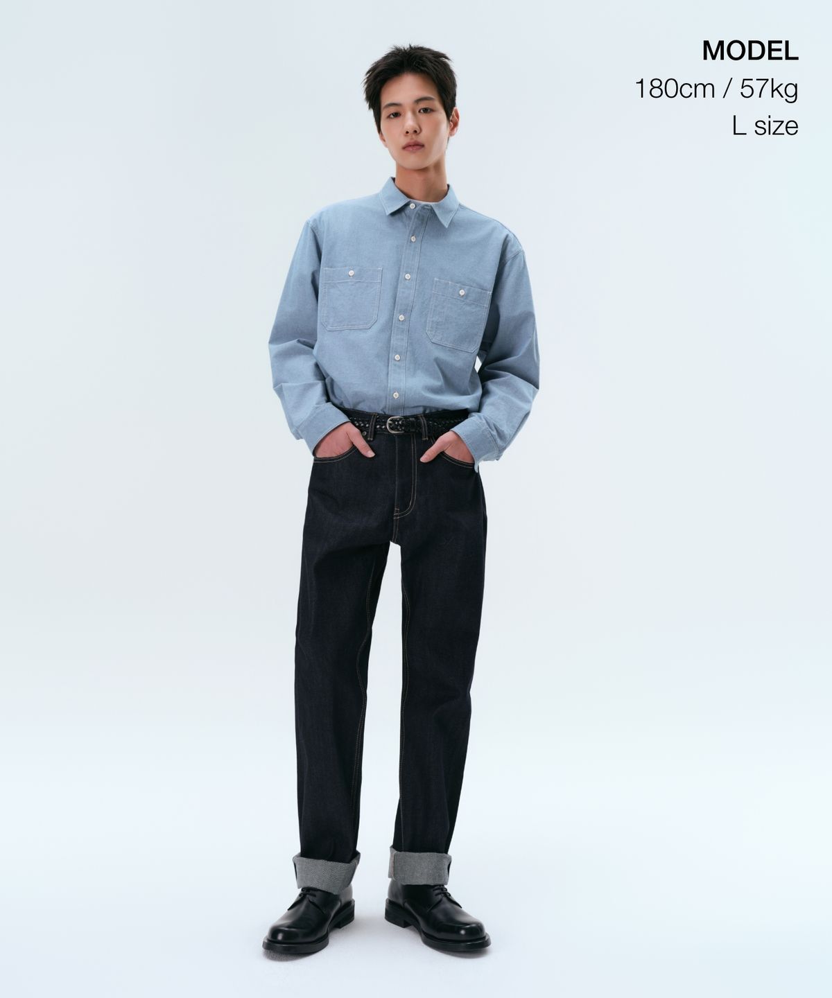 무신사 스탠다드(MUSINSA STANDARD) 샴브레이 워크 셔츠 [라이트 블루]