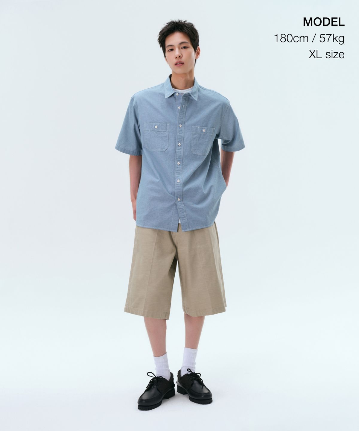 무신사 스탠다드(MUSINSA STANDARD) 샴브레이 반소매 워크 셔츠 [라이트 블루]
