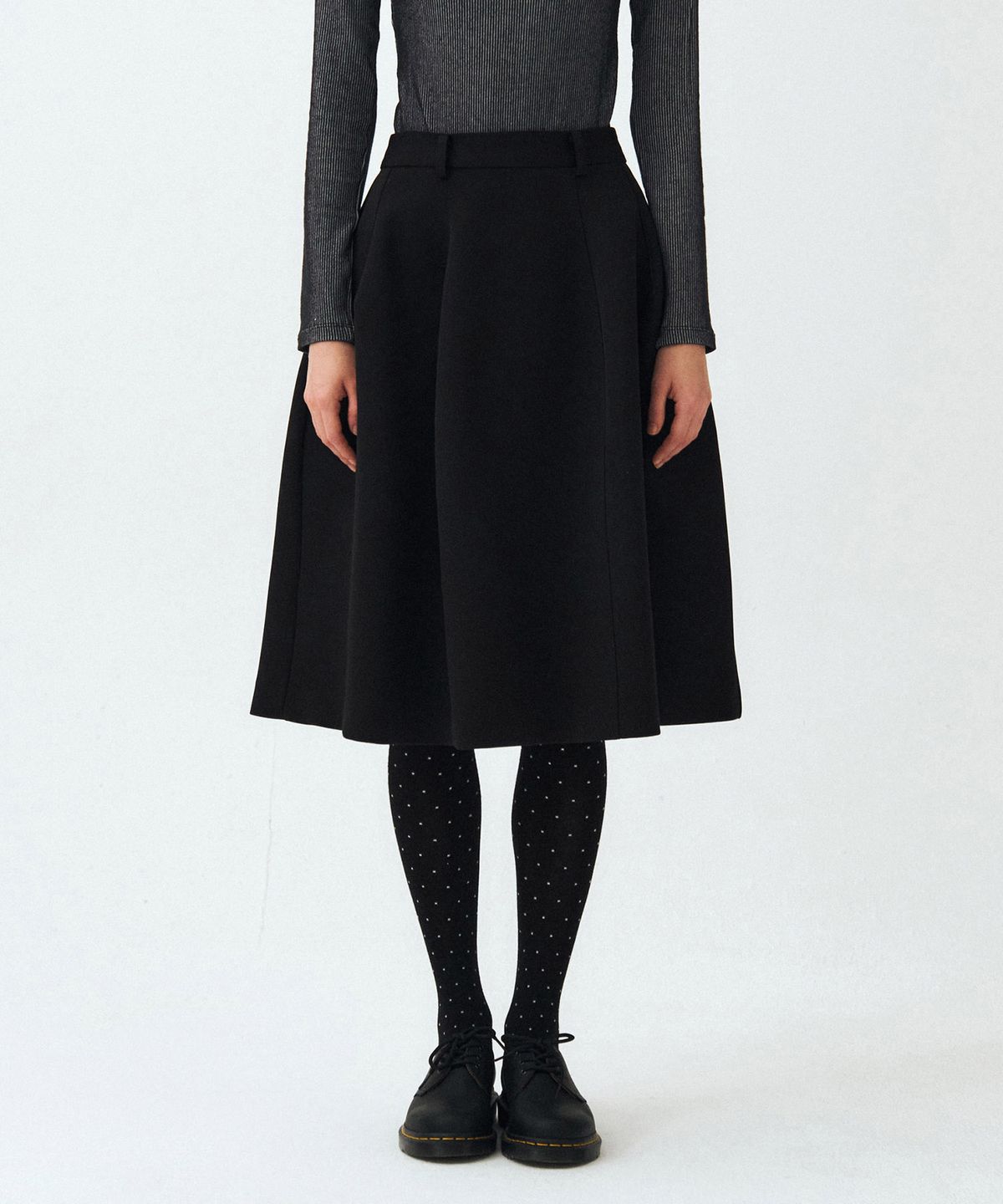 마이스(MAIS) BLACK UNEVEN MIDI SKIRT