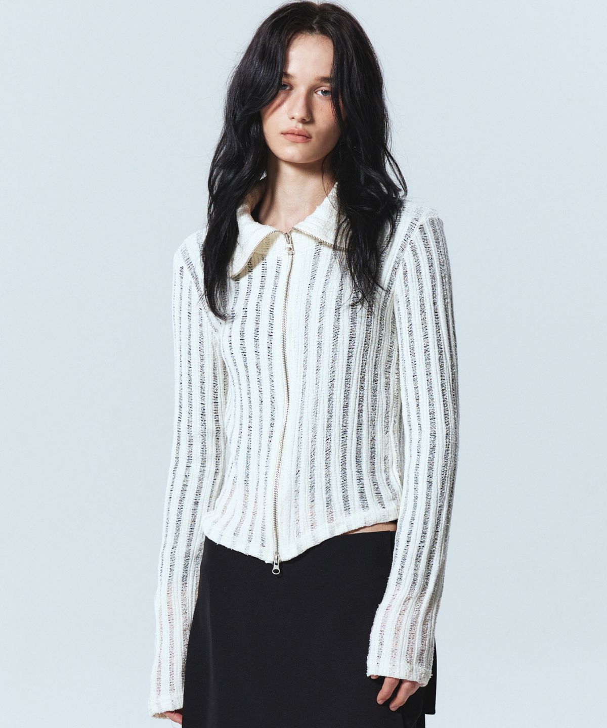 닉앤니콜(NICK&NICOLE) NICOLE DAMAGE KNIT ZIP UP_IVORY