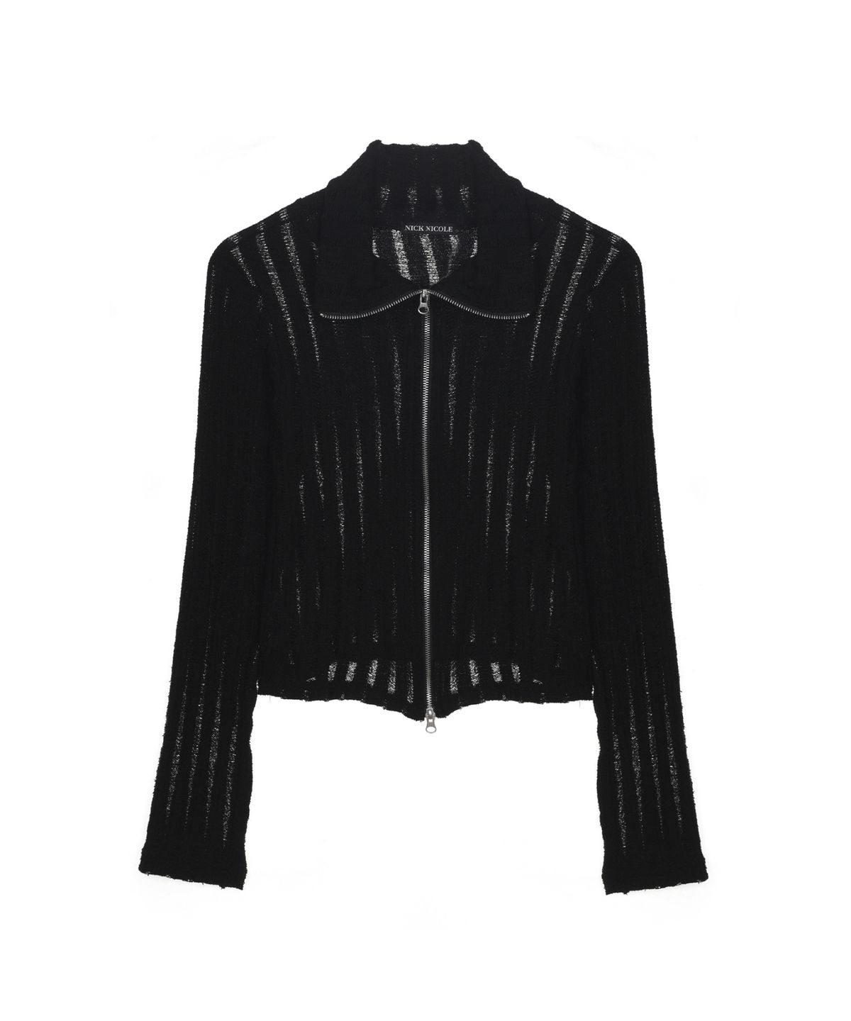 닉앤니콜(NICK&NICOLE) NICOLE DAMAGE KNIT ZIP UP_BLACK