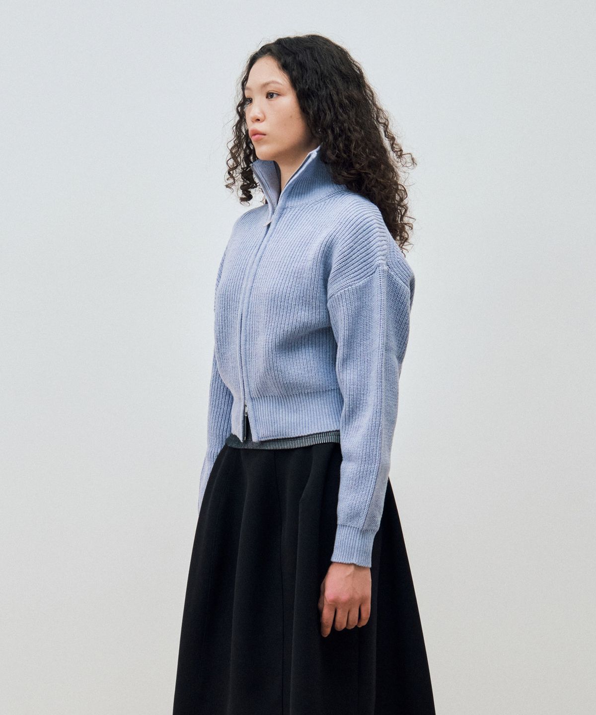 마이스(MAIS) TWO WAY KNIT ZIP-UP CARDIGAN / LAVENDER