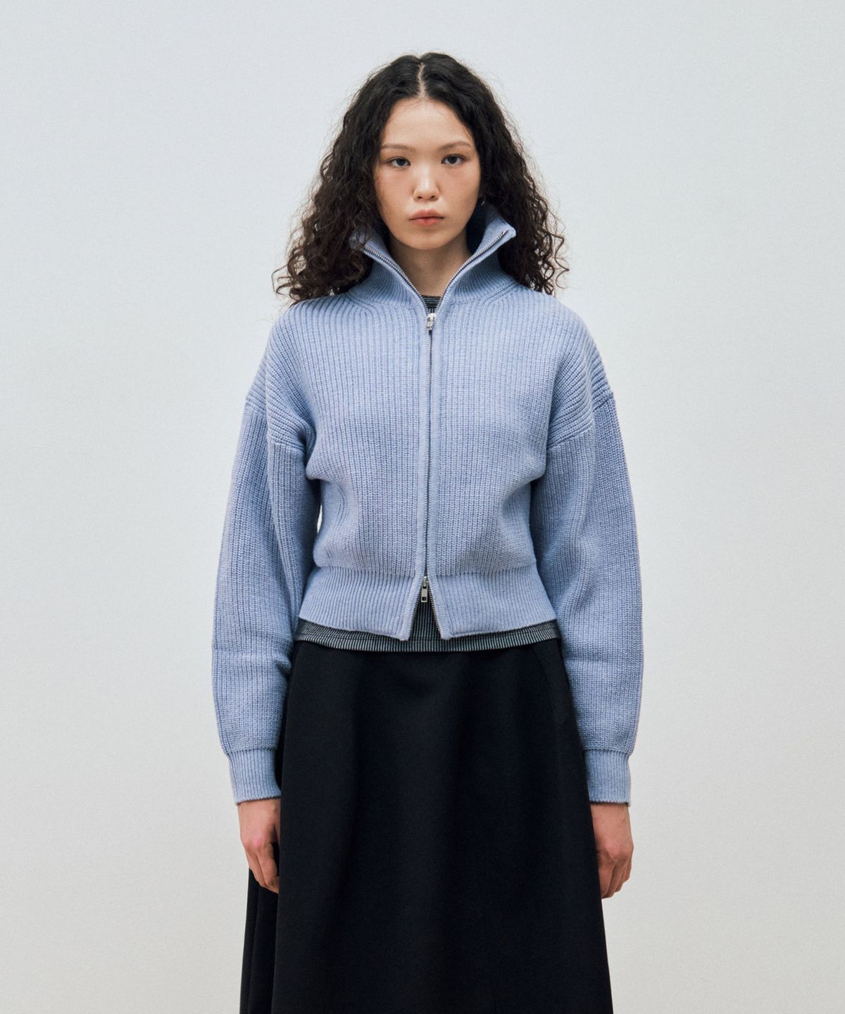 마이스(MAIS) TWO WAY KNIT ZIP-UP CARDIGAN / LAVENDER
