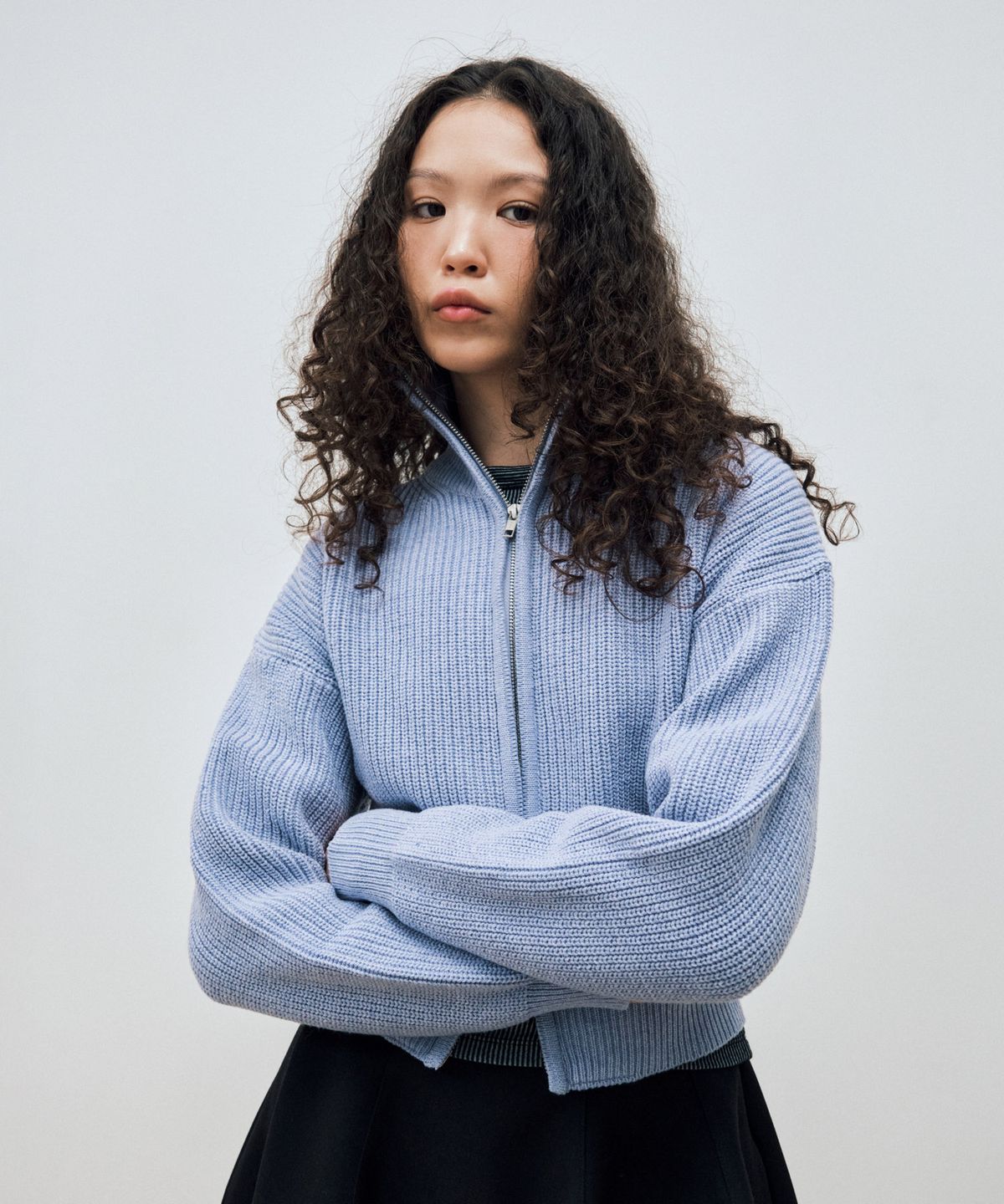 마이스(MAIS) TWO WAY KNIT ZIP-UP CARDIGAN / LAVENDER