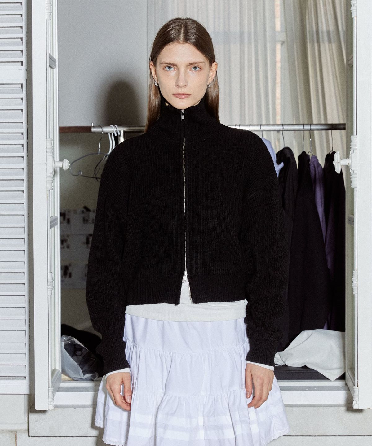 마이스(MAIS) TWO WAY KNIT ZIP-UP CARDIGAN / BLACK