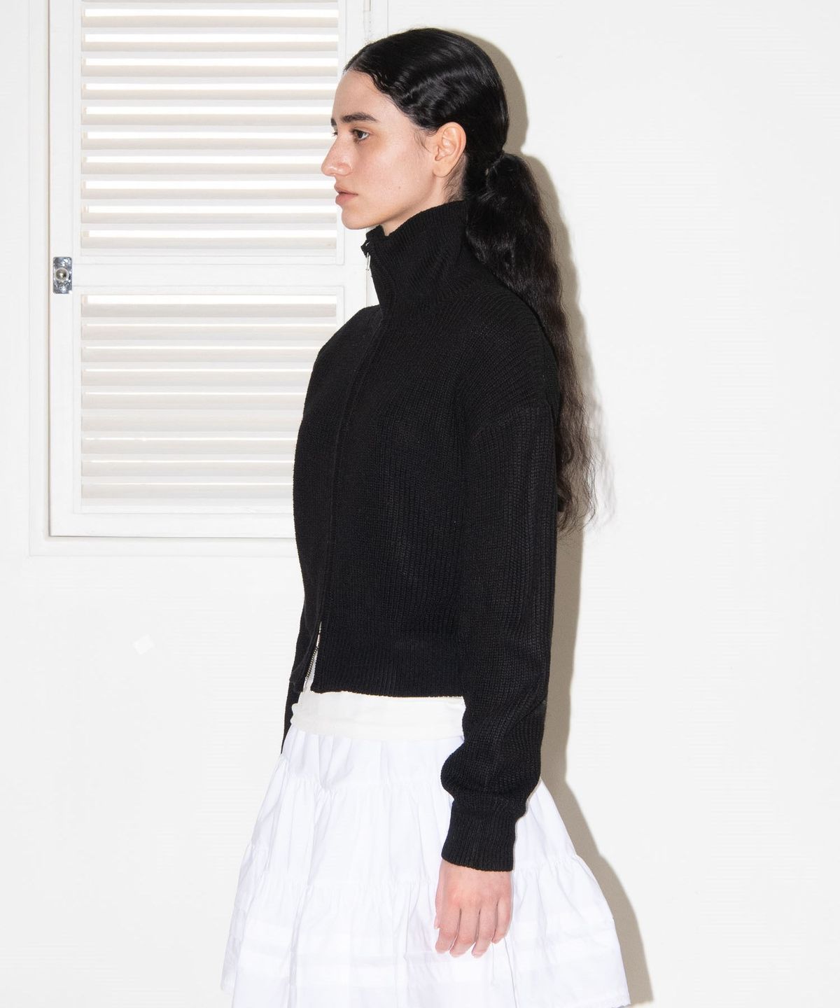 마이스(MAIS) TWO WAY KNIT ZIP-UP CARDIGAN / BLACK