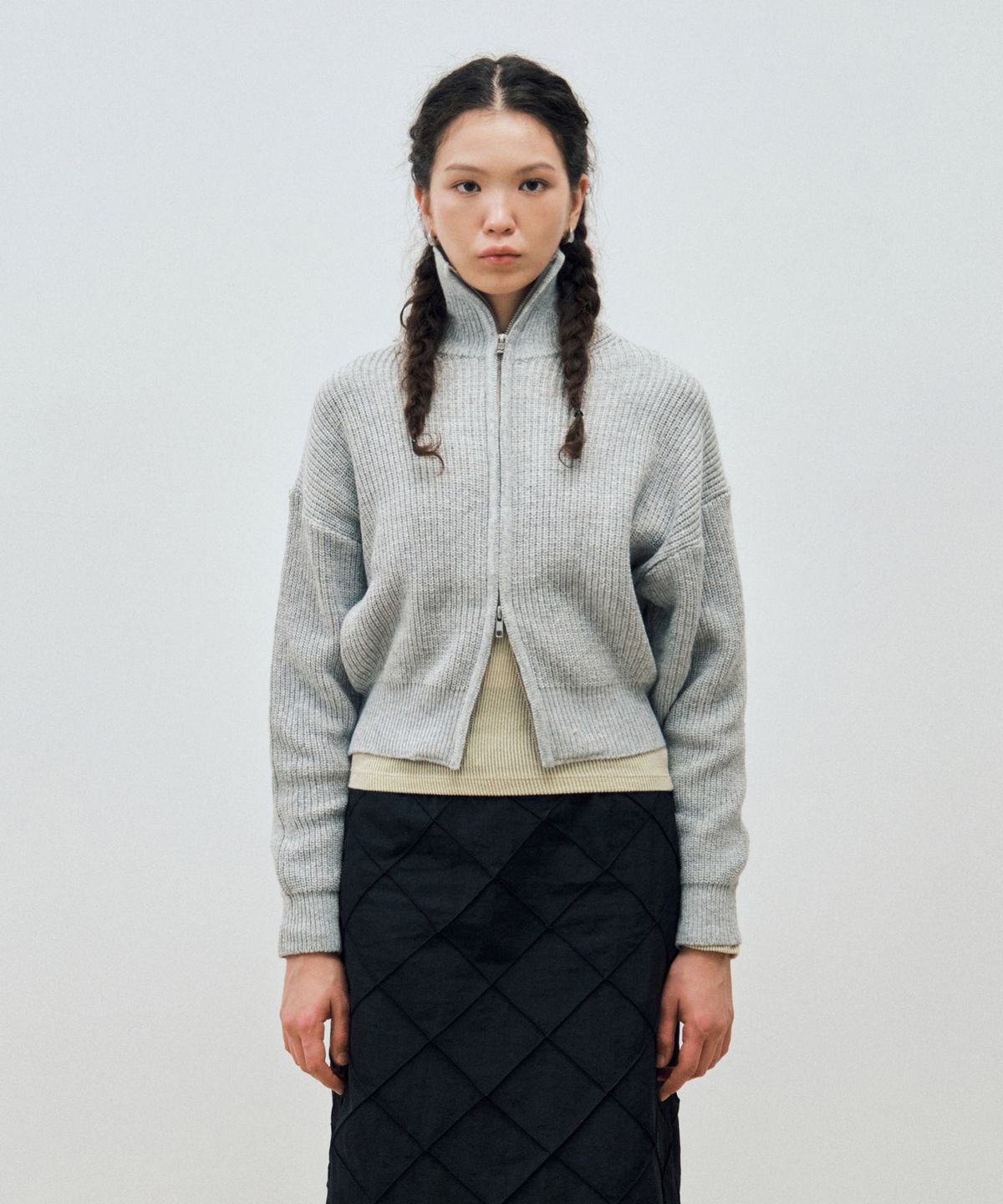 마이스(MAIS) TWO WAY KNIT ZIP-UP CARDIGAN / GRAY