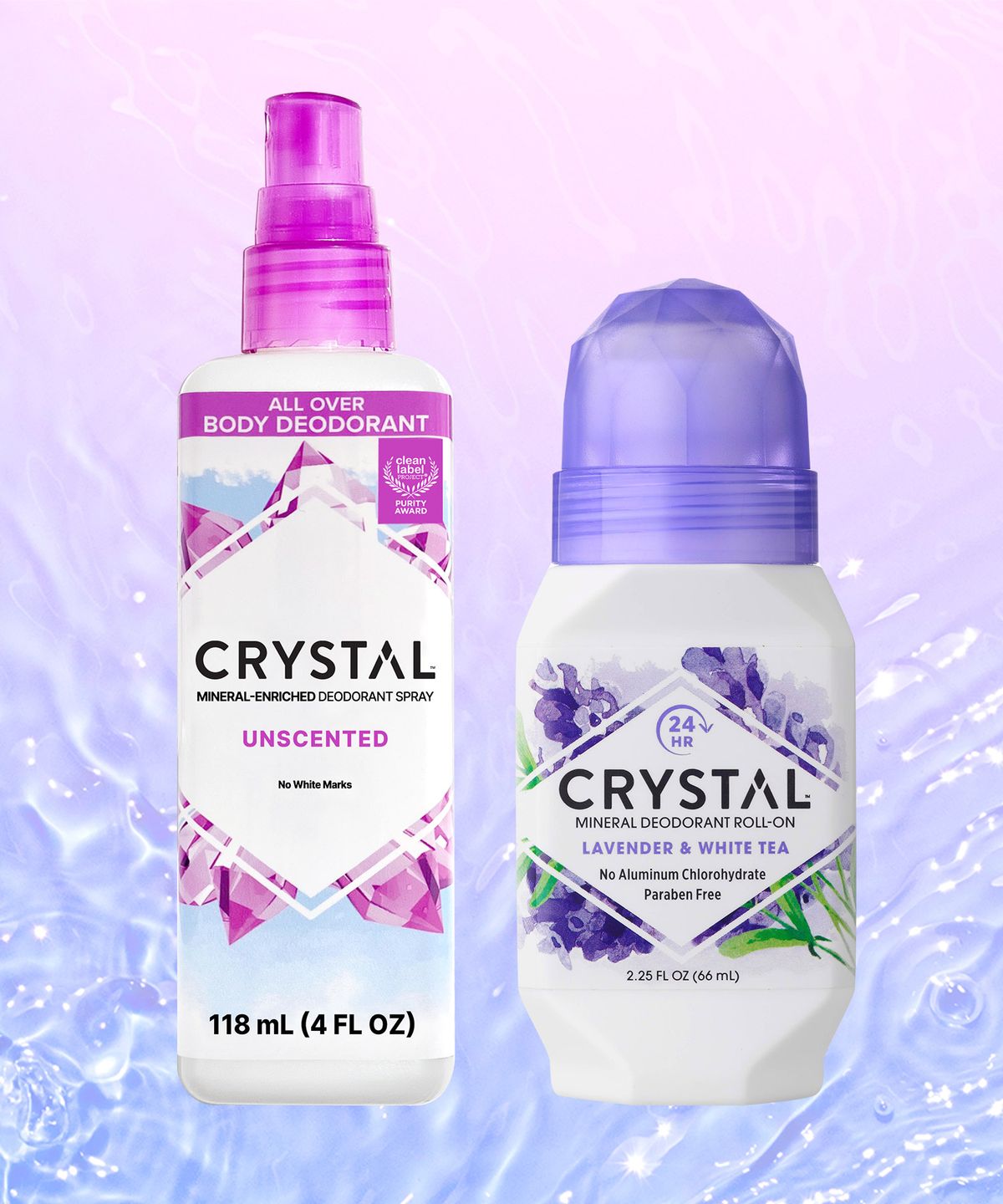 크리스탈(CRYSTAL) 크리스탈 데오드란트 무향 스프레이&라벤더롤온 2종세트