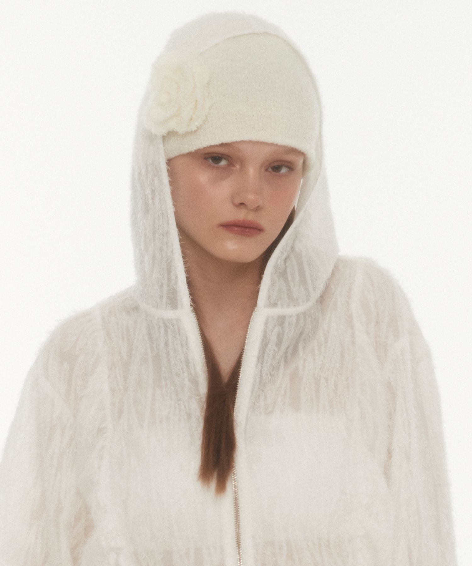 MUSINSA | MIDNIGHT MOVE rose beanie (ivory)