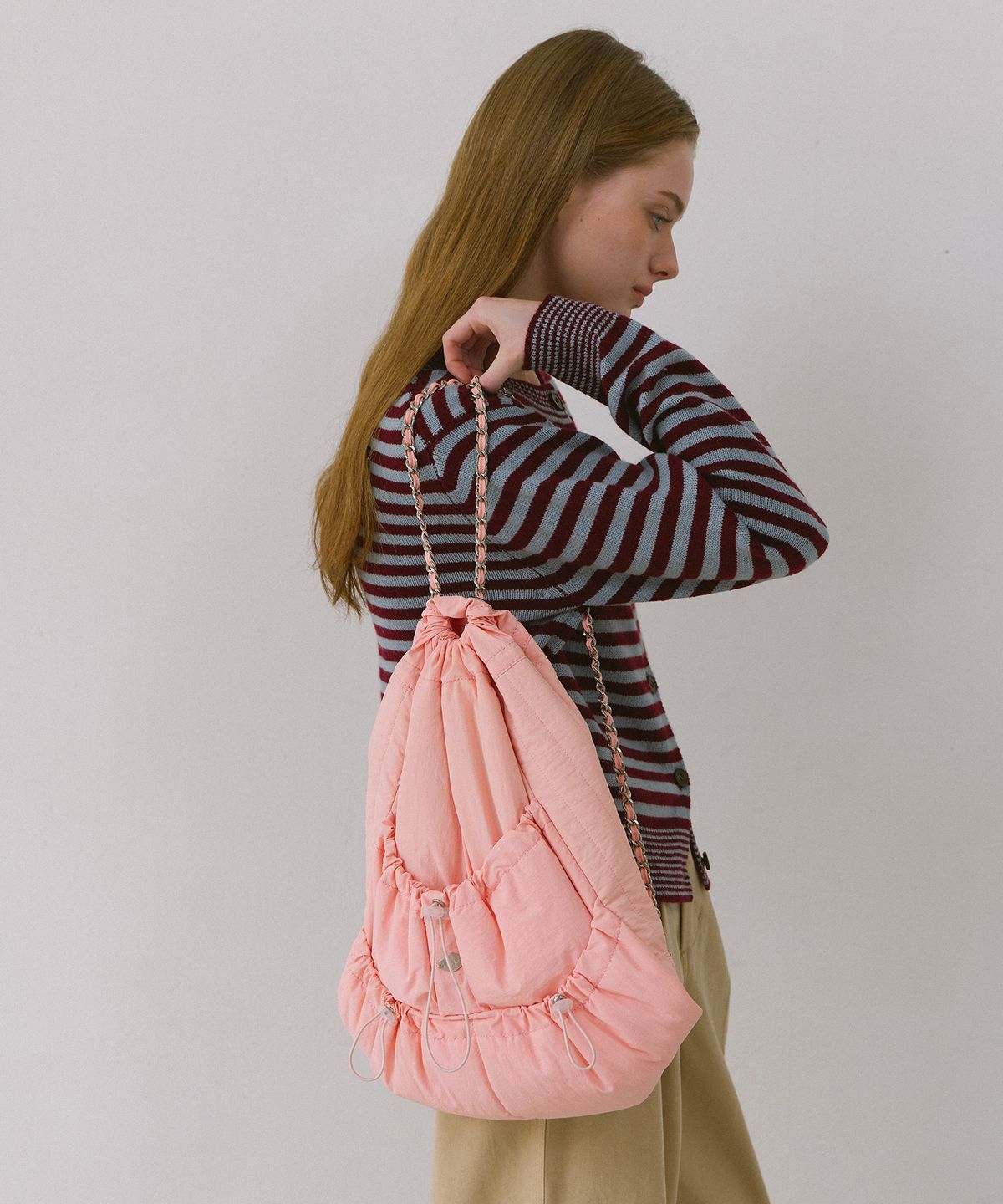 엽페(YUPPE) RIBBON CHAIN BACKPACK_PINK