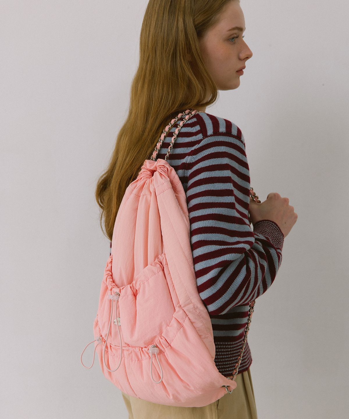 엽페(YUPPE) RIBBON CHAIN BACKPACK_PINK