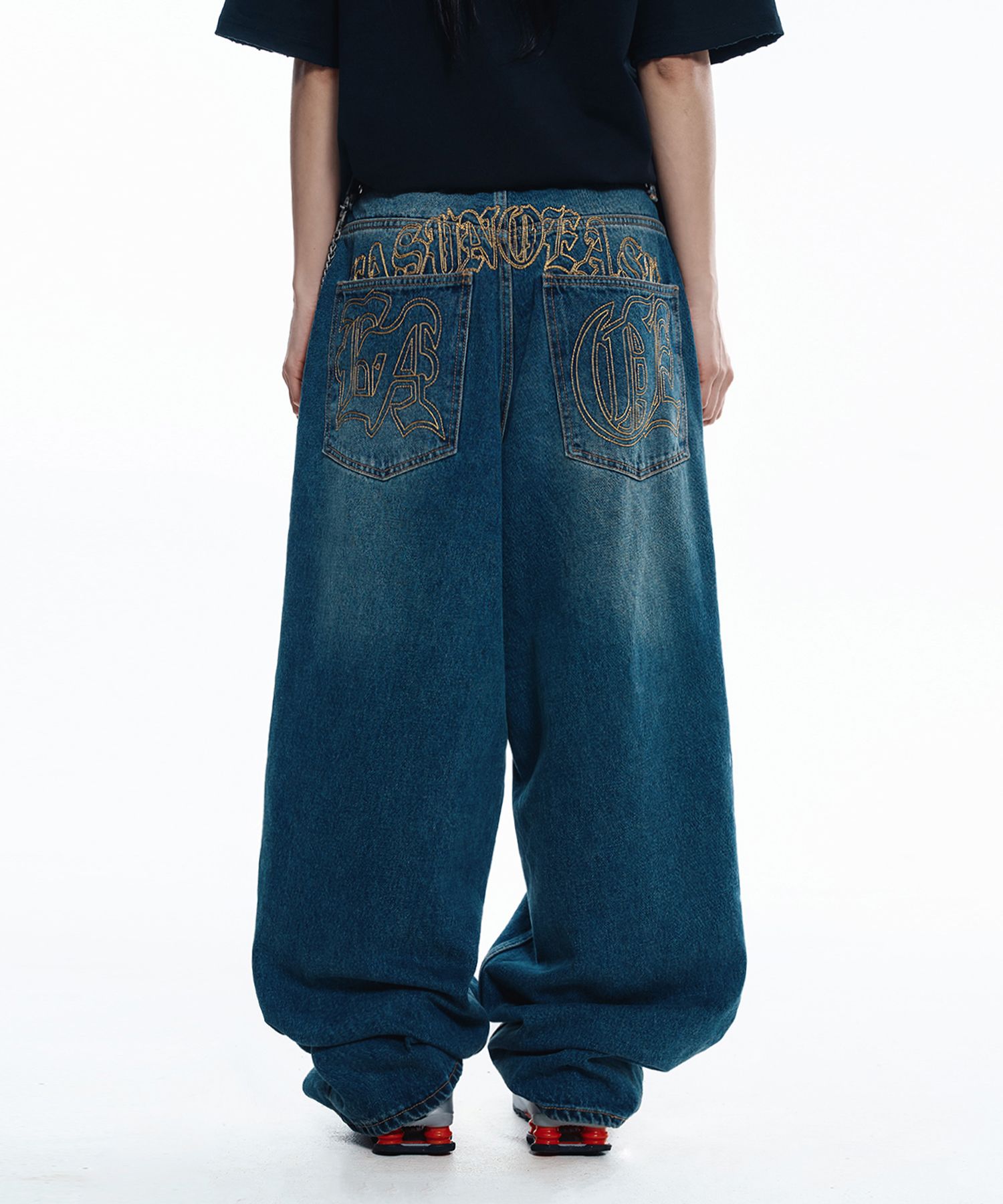 MUSINSA公式 | EASY NO EASY Lettering Wide Denim Pants - Deep