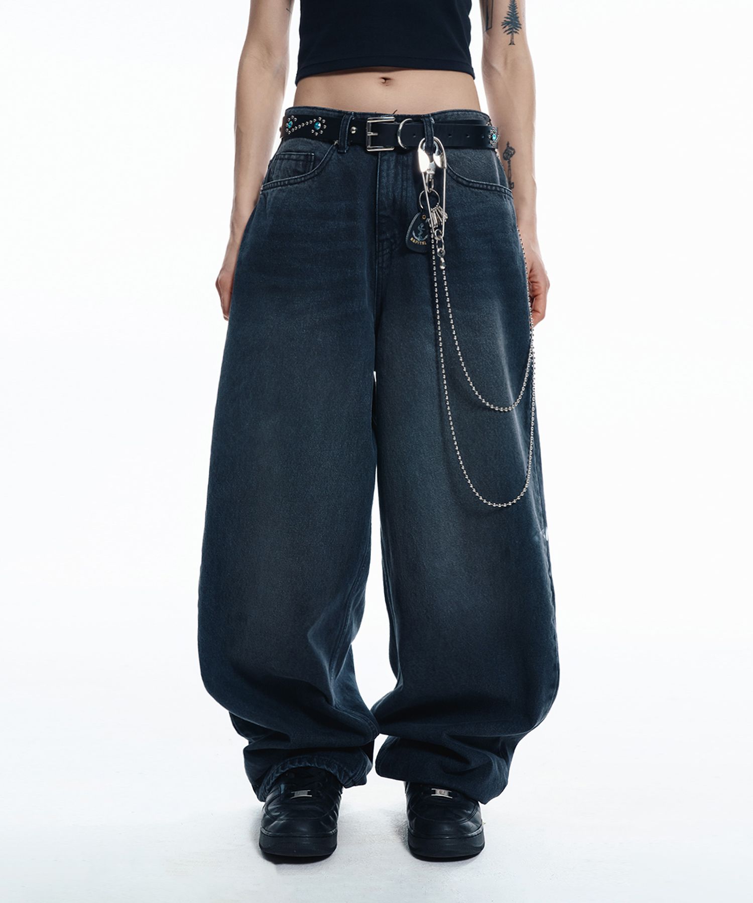 デニム・ジーパン [EASY NO EASY] LETTERING WIDE DENIM PANTS MUSINSA公式 | EASY NO EASY Lettering Wide Denim Pants - Black