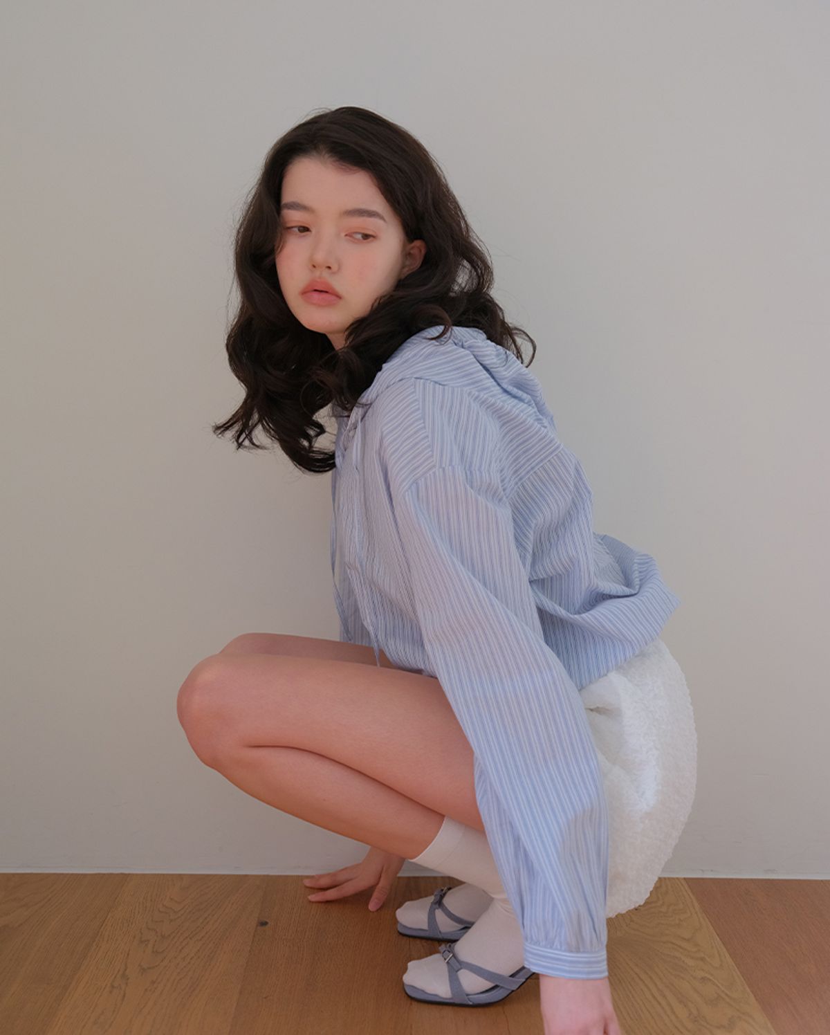 프레부아(PREVOIR) 후디 스트라이프 셔츠