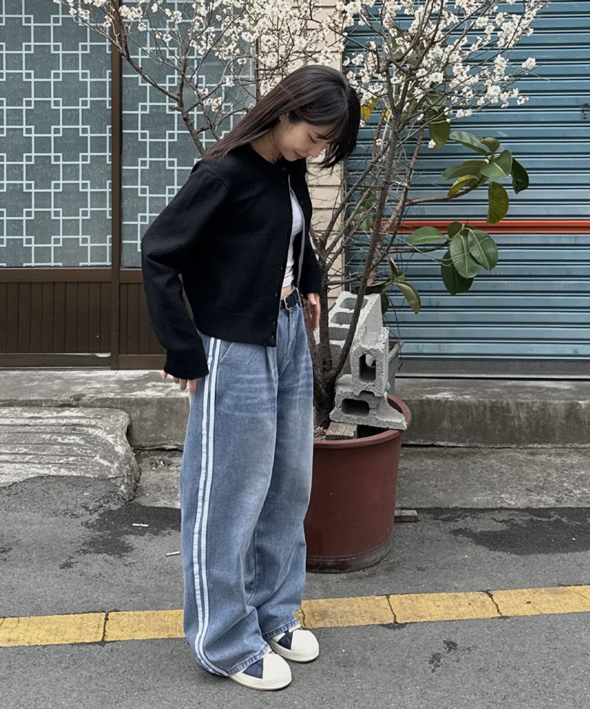 지크립(GCLIP) 더블라인 핀턱 와이드 데님 팬츠