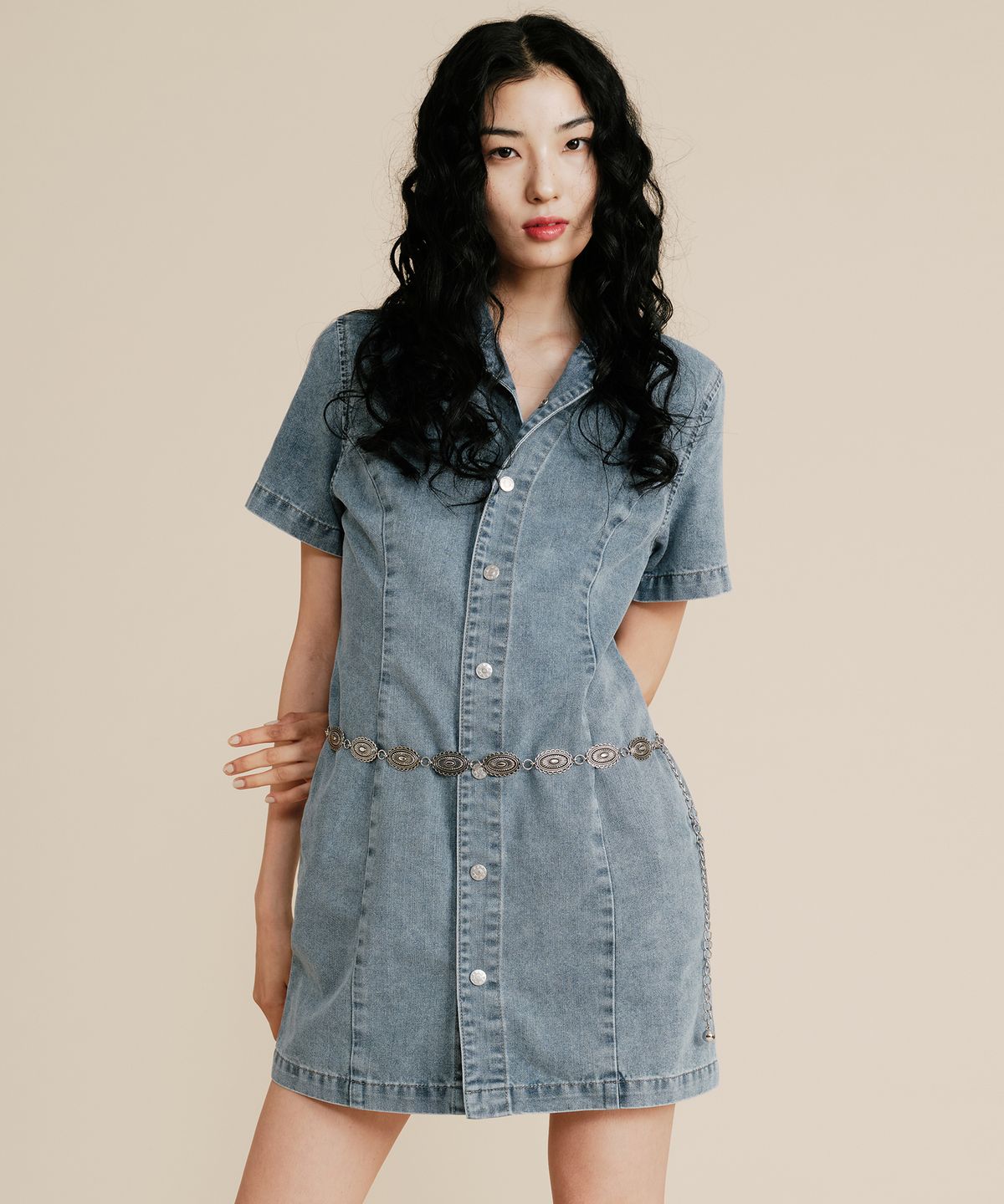 플랙 우먼(PLAC WOMEN) 반팔 데님 원피스_2colors