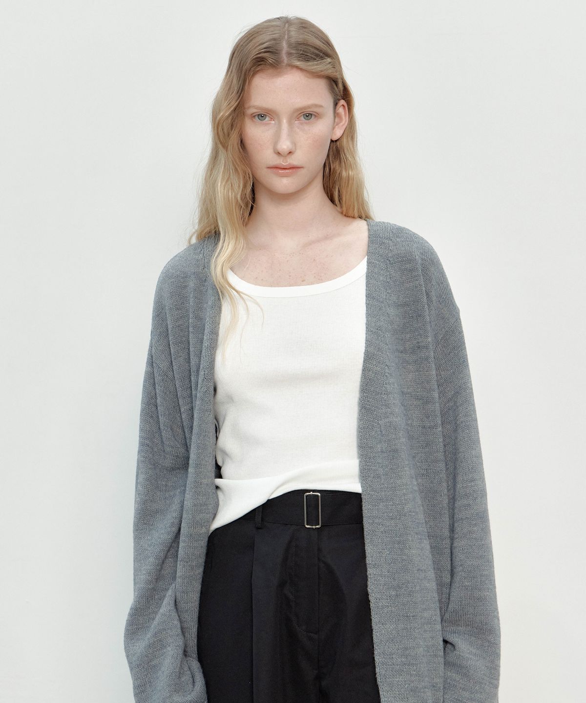 더마고(THEMARGOT) WOOL BLEND WRAP CARDIGAN (GRAY)