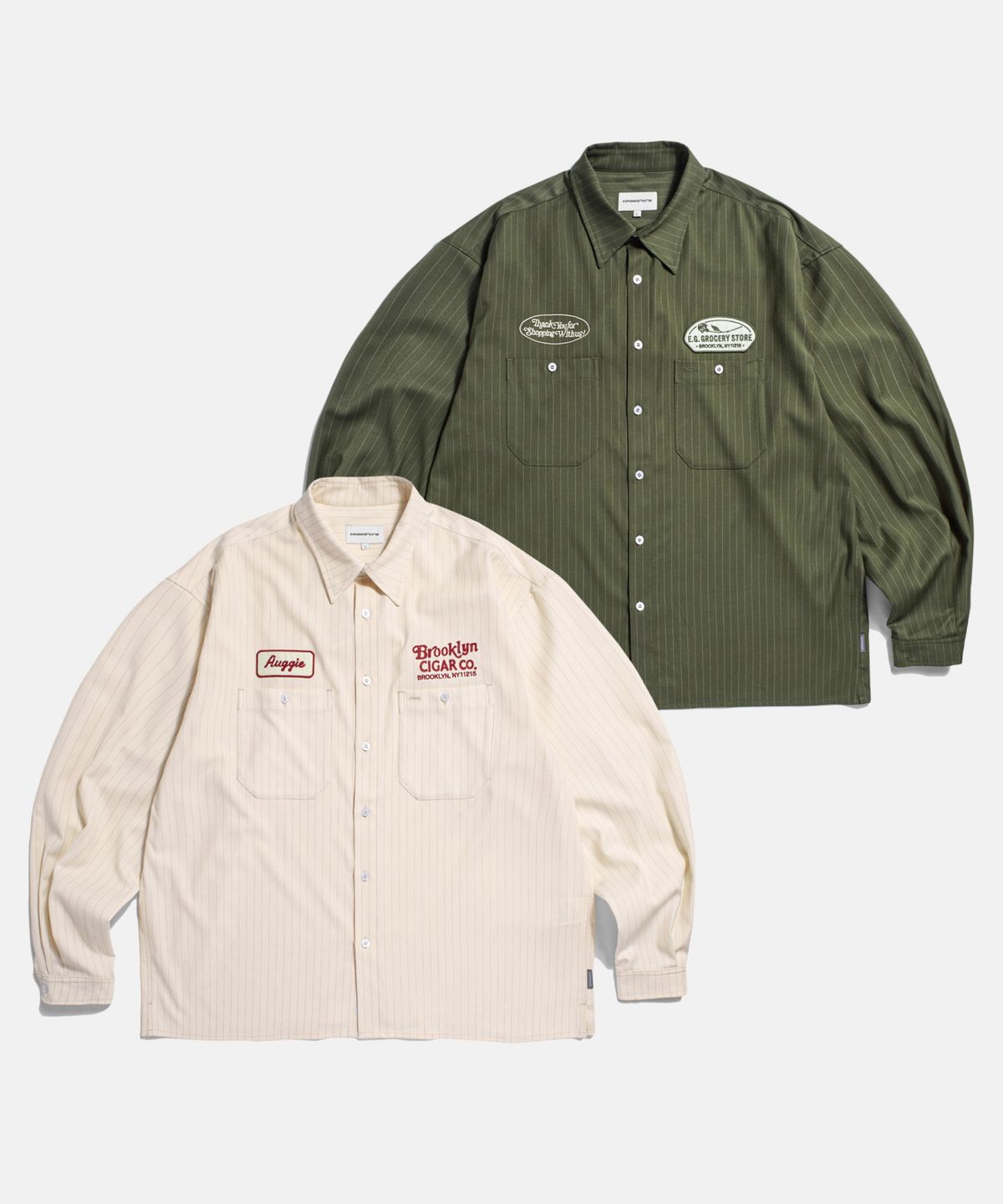 에스피오나지(ESPIONAGE) Striped Work Shirt(Grocery) Olive