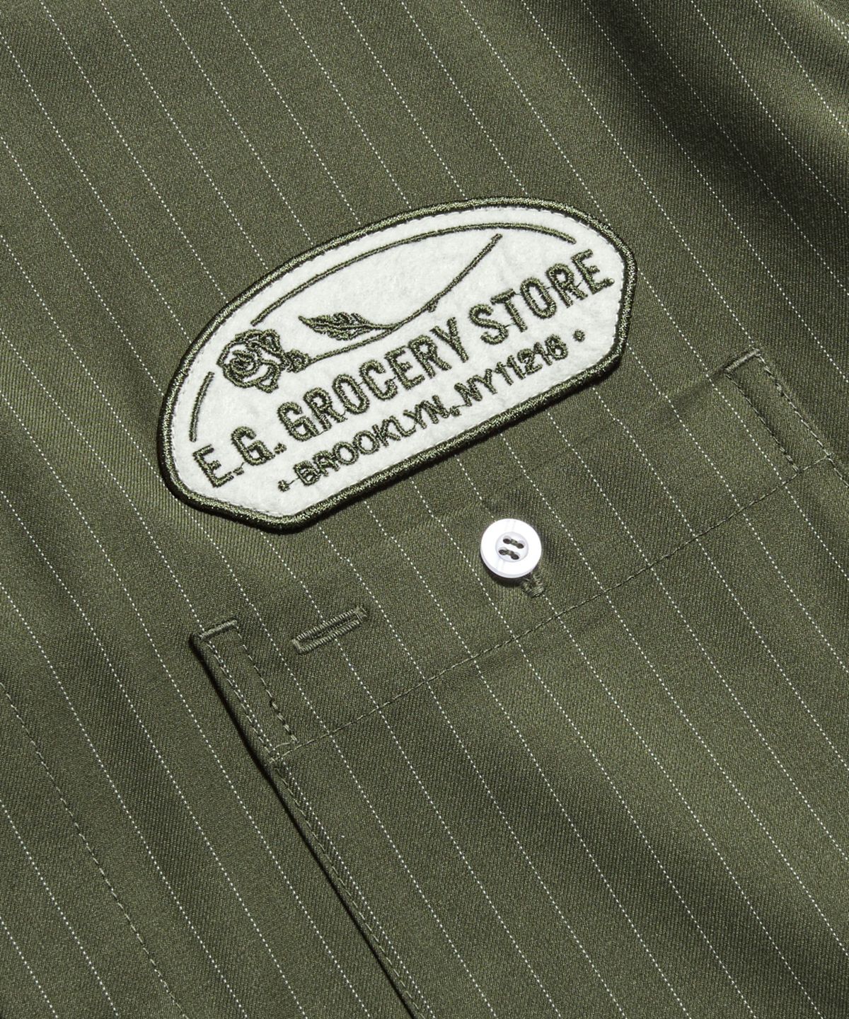 에스피오나지(ESPIONAGE) Striped Work Shirt(Grocery) Olive