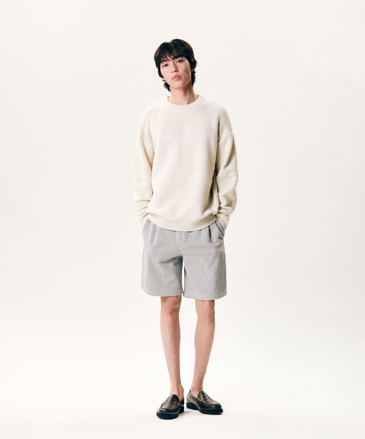 에스피오나지(ESPIONAGE) Solid Stripe Border Knit Sweater Ivory