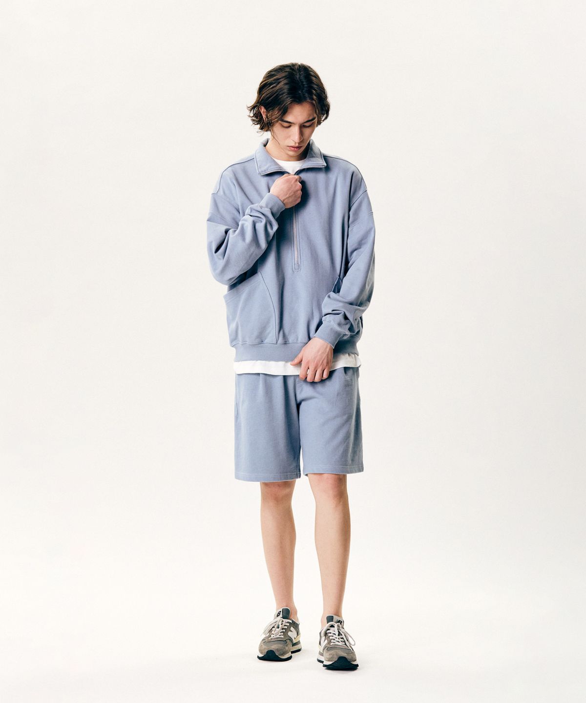에스피오나지(ESPIONAGE) Ribbed Shoulder Sweat Anorak Misty Blue