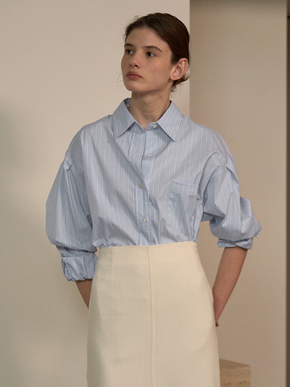 MUSINSA | MOMET Side slit boxy shirt stripe ver blue