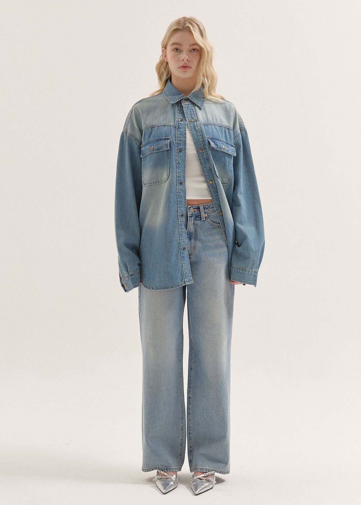 버튼업(BUTTON UP) 스탠다드 워시드 와이드 데님