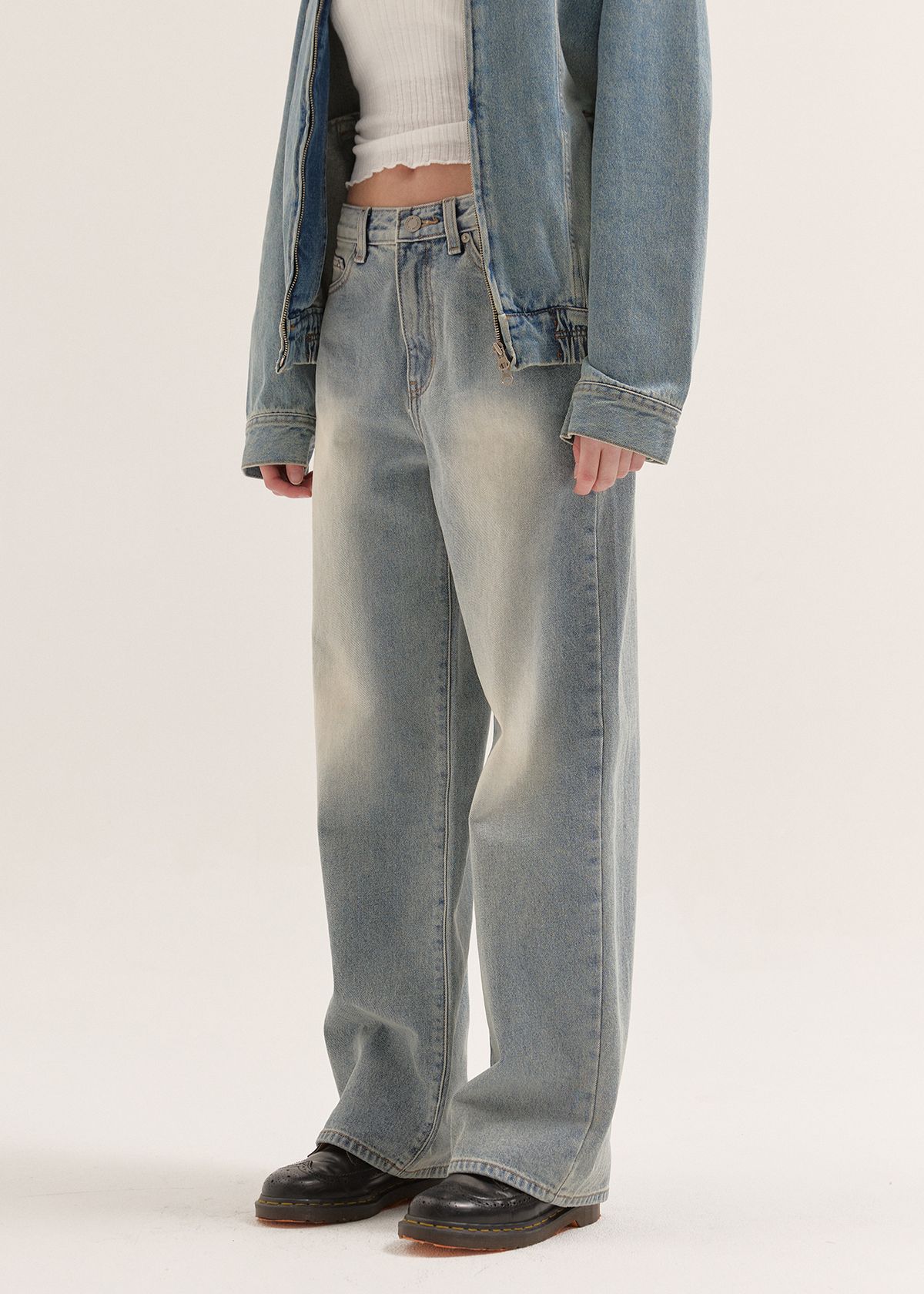 버튼업(BUTTON UP) 엑스레이 워시드 와이드 데님
