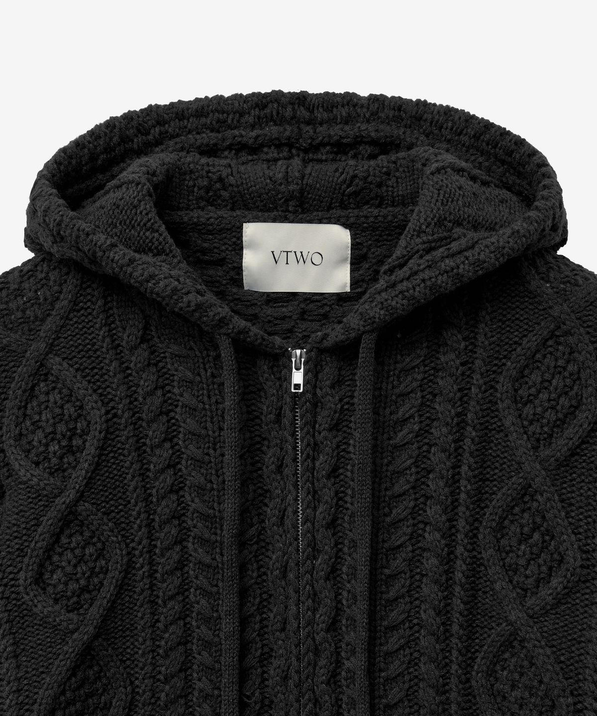 브이투(VTWO) 데일리 케이블 투웨이 후드 집업 니트 (BLACK)