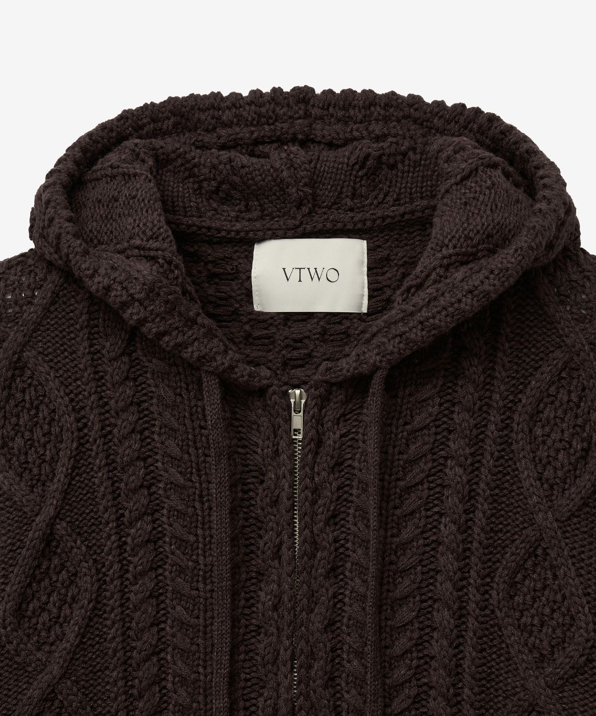 브이투(VTWO) 데일리 케이블 투웨이 후드 집업 니트 (BROWN)