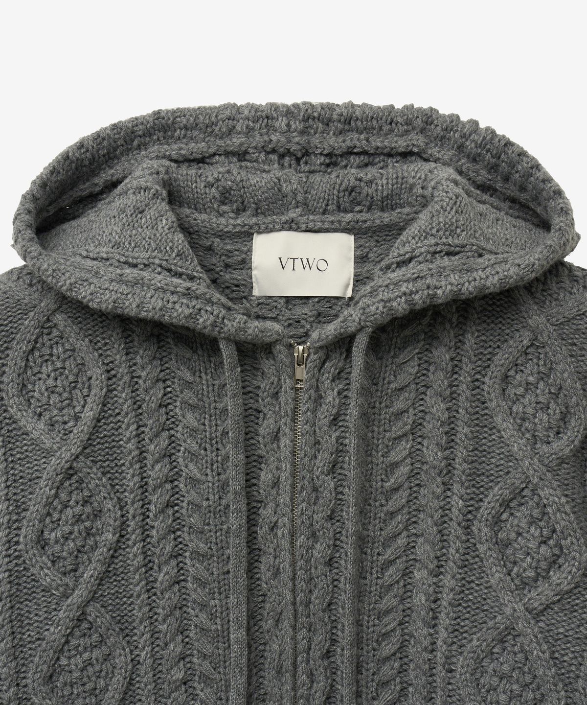 브이투(VTWO) 데일리 케이블 투웨이 후드 집업 니트 (GREY)