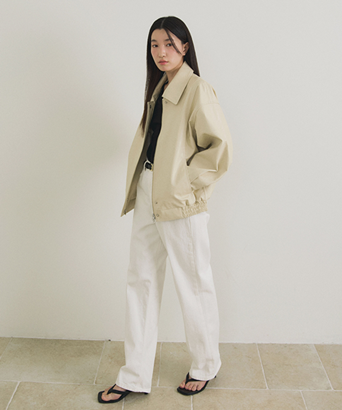 링서울(LINGSEOUL) over fit leather blouson jacket-cream