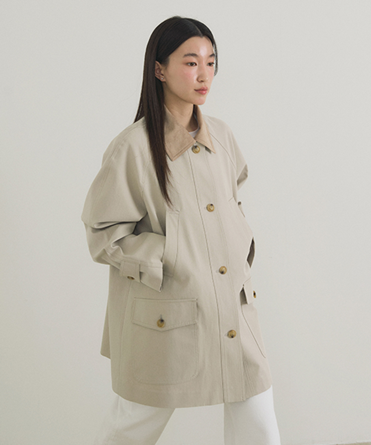 링서울(LINGSEOUL) suede collar trench half coat-beige