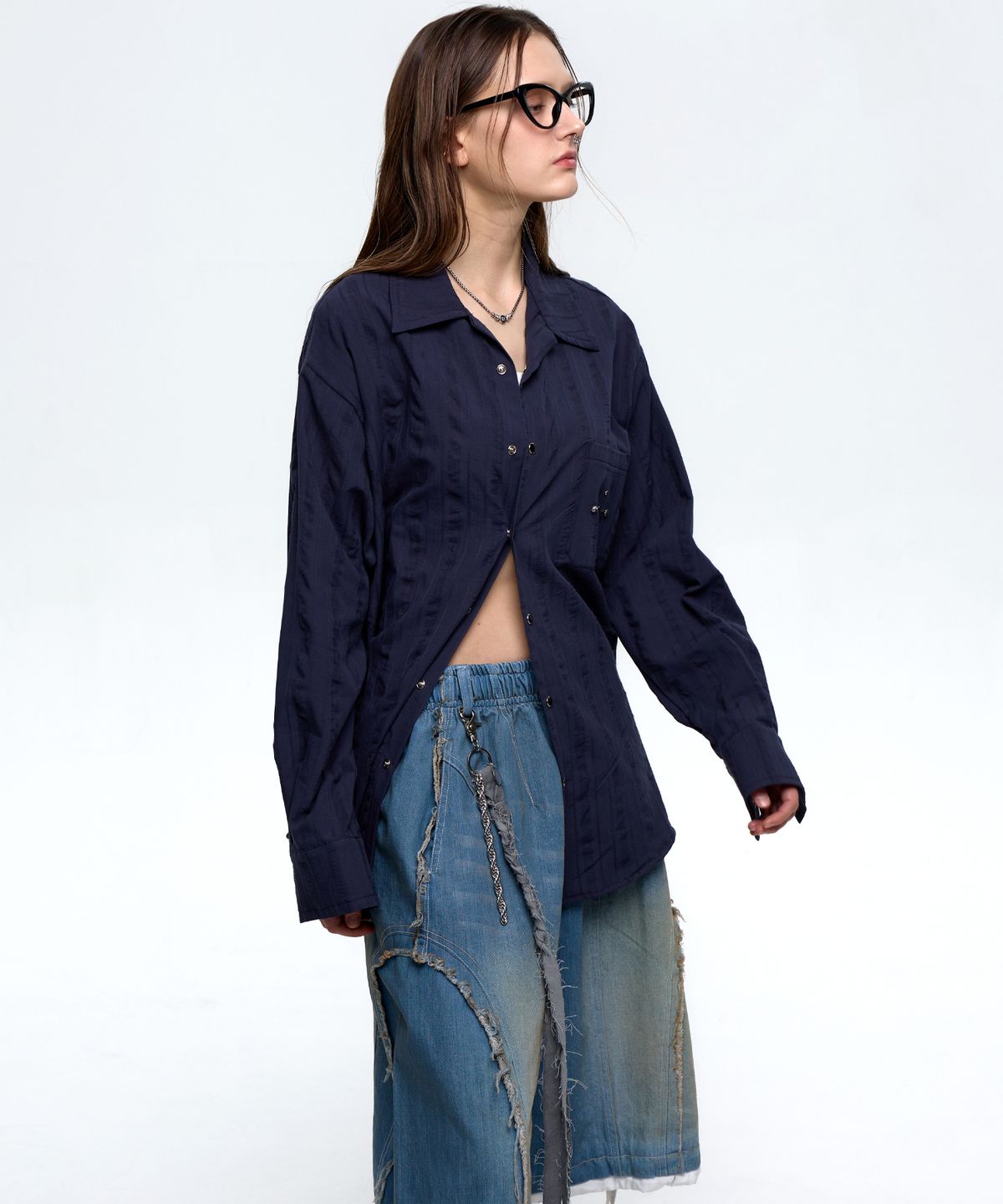 알에스에스씨(RSSC) RIVET WRINKLE STRIPE SHIRT - NAVY