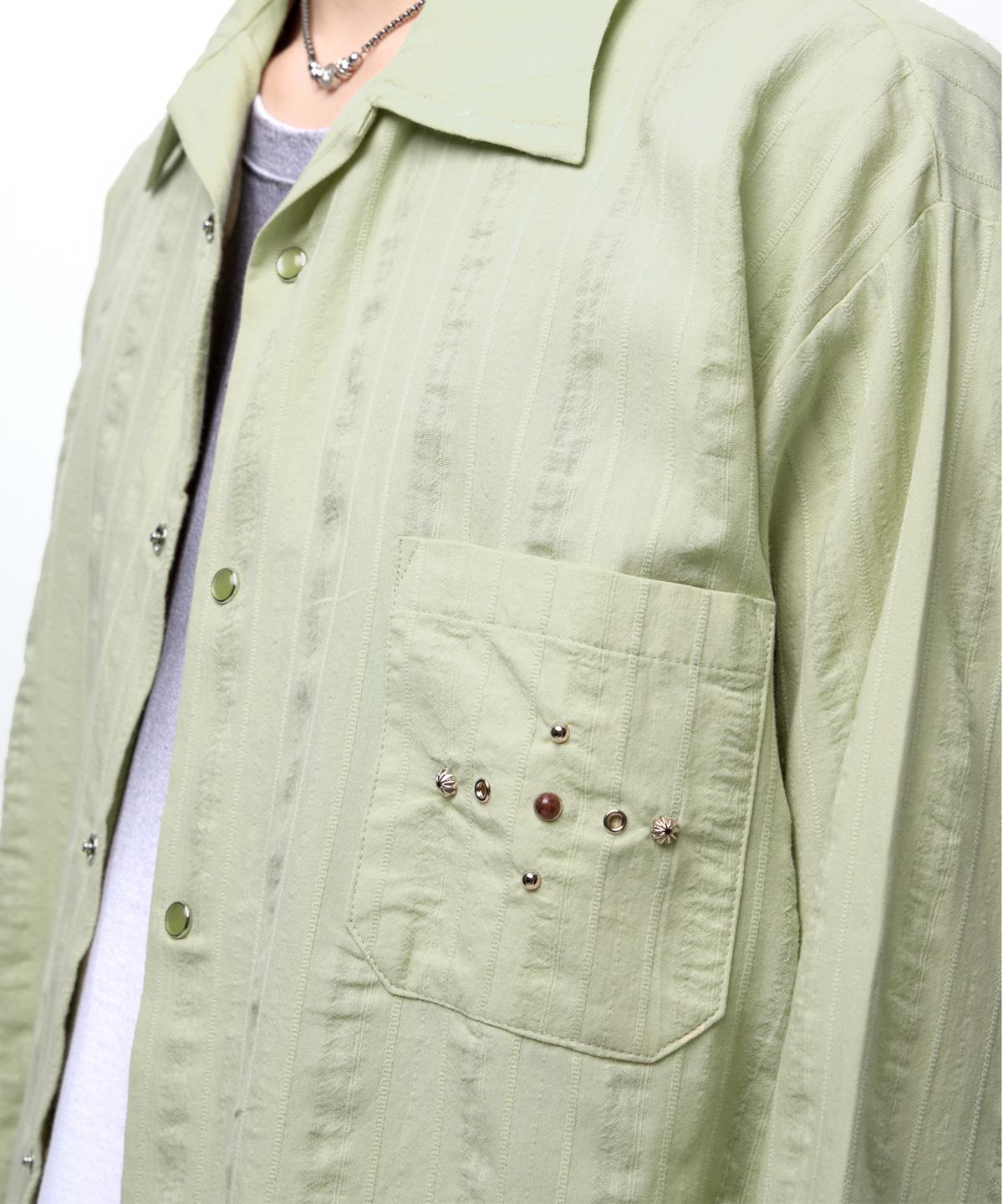 알에스에스씨(RSSC) RIVET WRINKLE STRIPE SHIRT - DUSTY GREEN