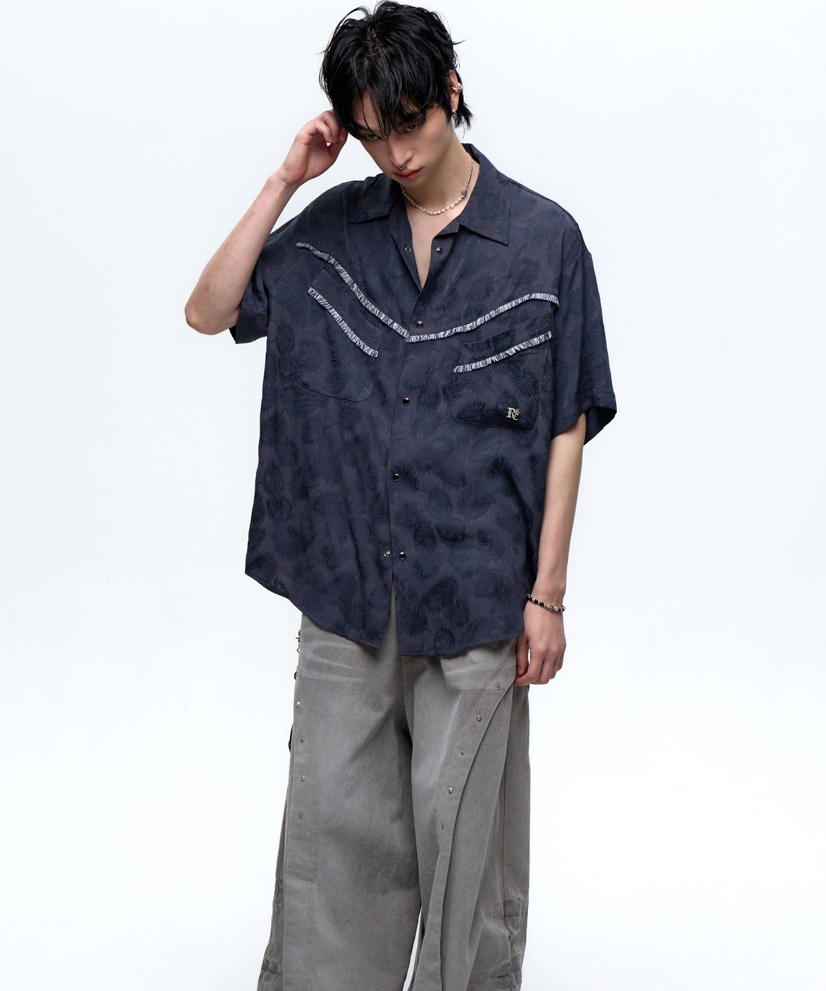 알에스에스씨(RSSC) JACQUARD WESTERN HALF SHIRT - NAVY