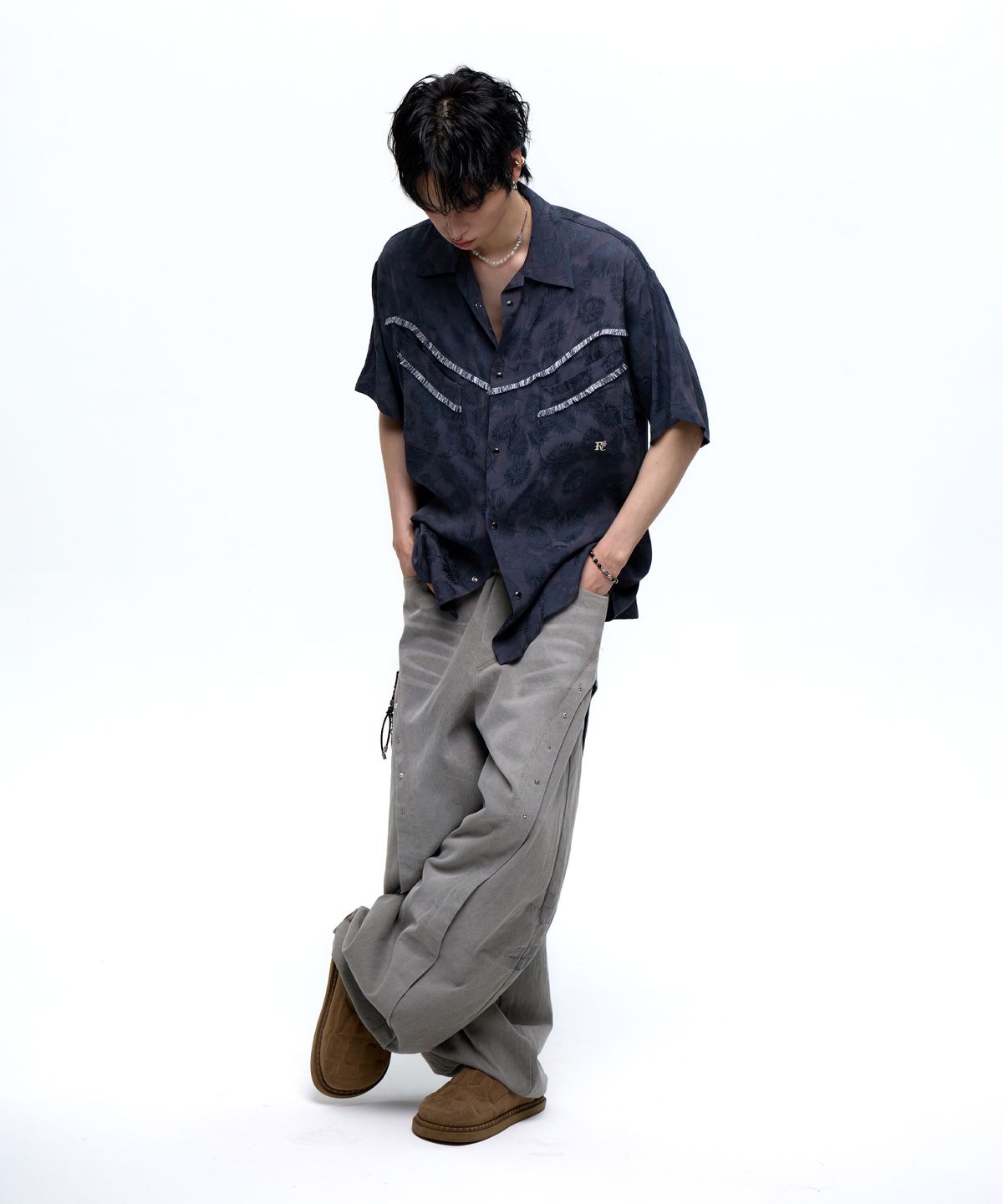 알에스에스씨(RSSC) JACQUARD WESTERN HALF SHIRT - NAVY