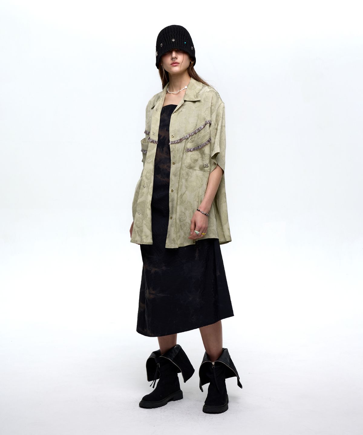 알에스에스씨(RSSC) JACQUARD WESTERN HALF SHIRT - DUSTY GREEN