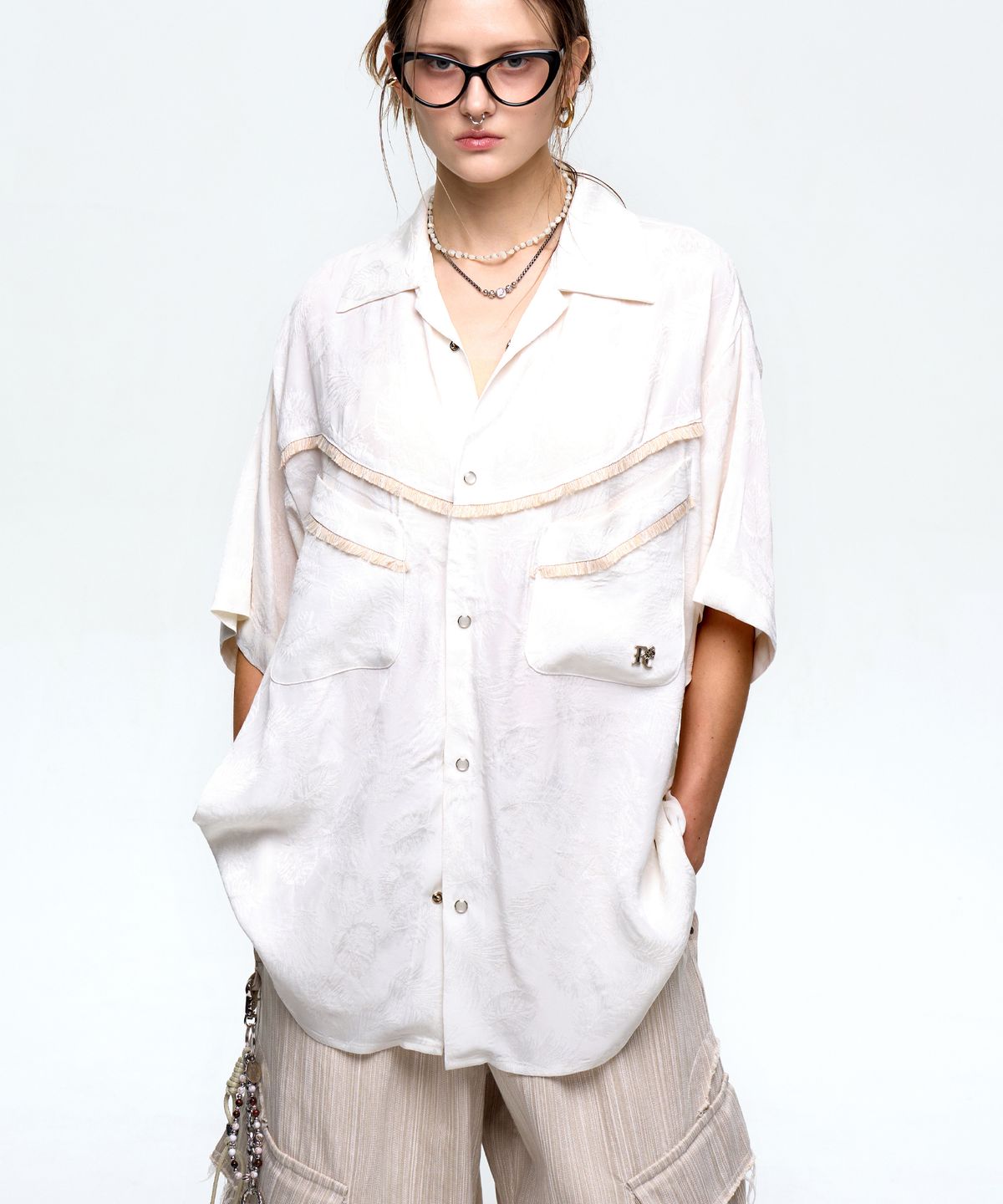 알에스에스씨(RSSC) JACQUARD WESTERN HALF SHIRT - WHITE