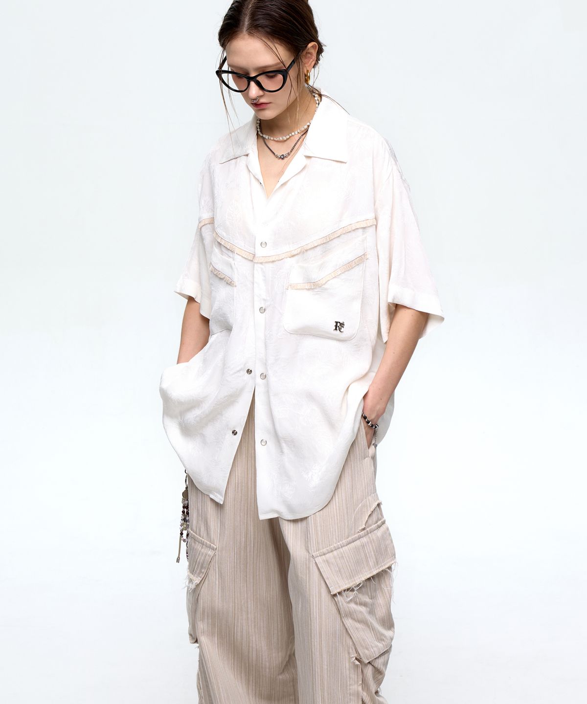알에스에스씨(RSSC) JACQUARD WESTERN HALF SHIRT - WHITE