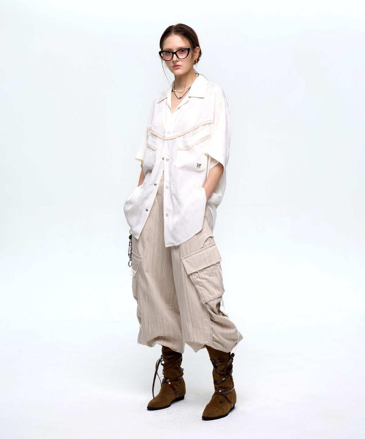 알에스에스씨(RSSC) JACQUARD WESTERN HALF SHIRT - WHITE