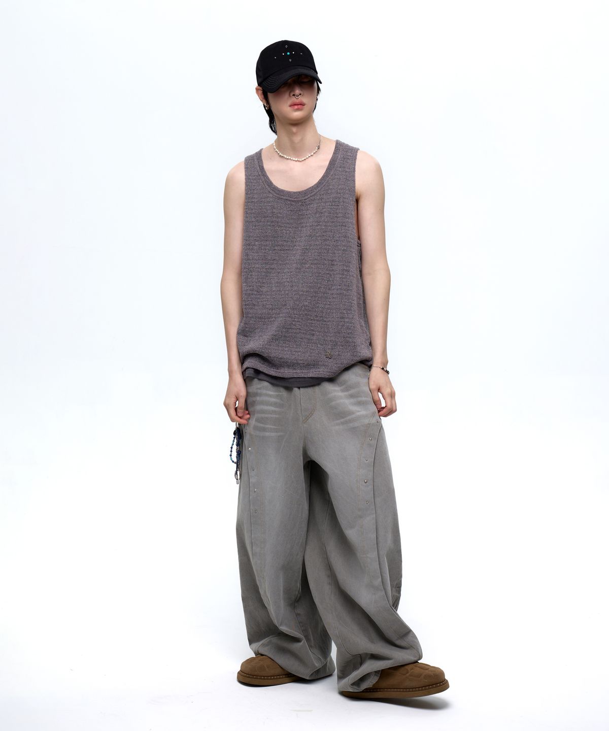 알에스에스씨(RSSC) LAYERED KNIT SLEEVELESS - CHARCOAL