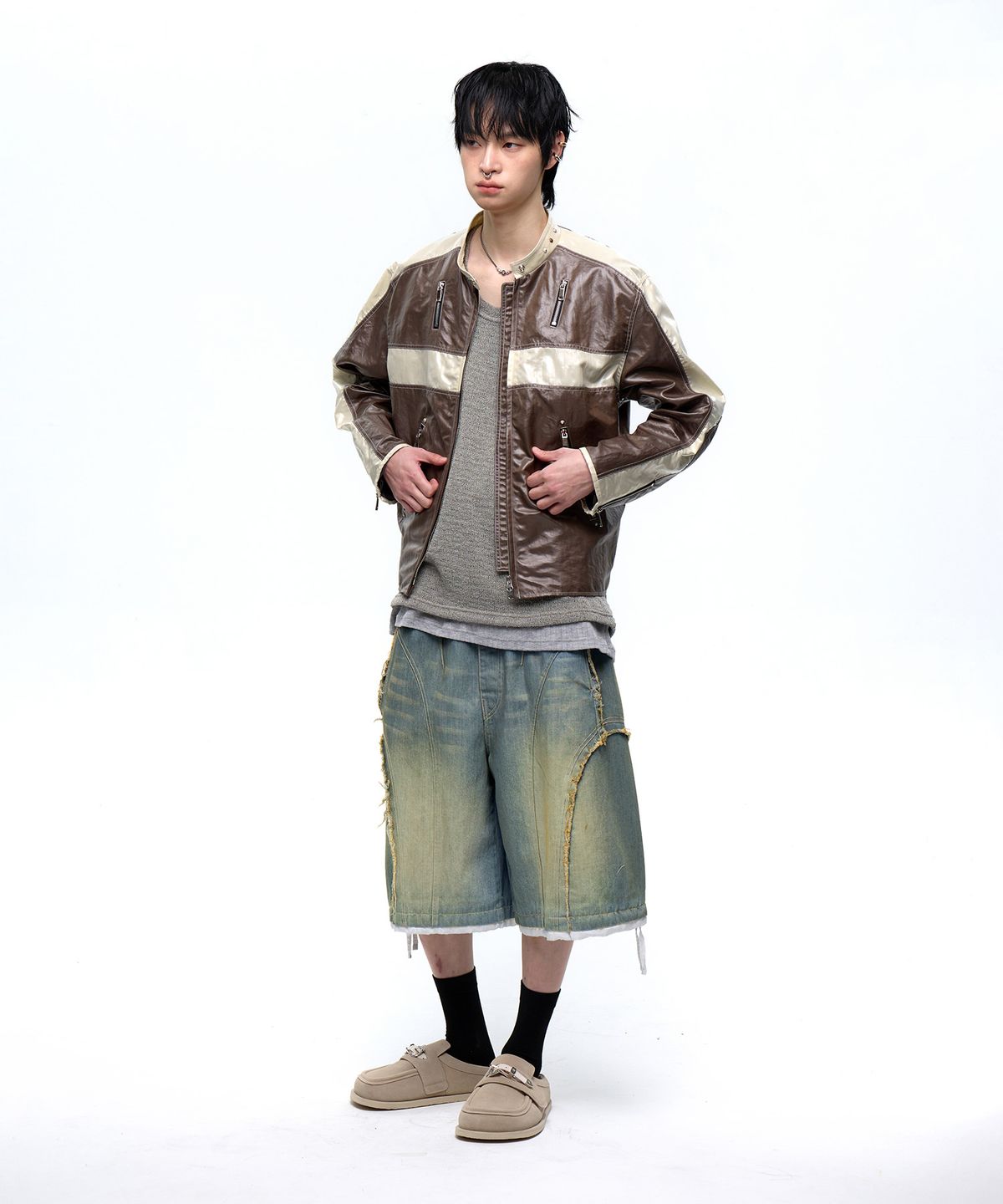 알에스에스씨(RSSC) INCISION WASHING DENIM BERMUDA PANTS - LIGHT DENIM