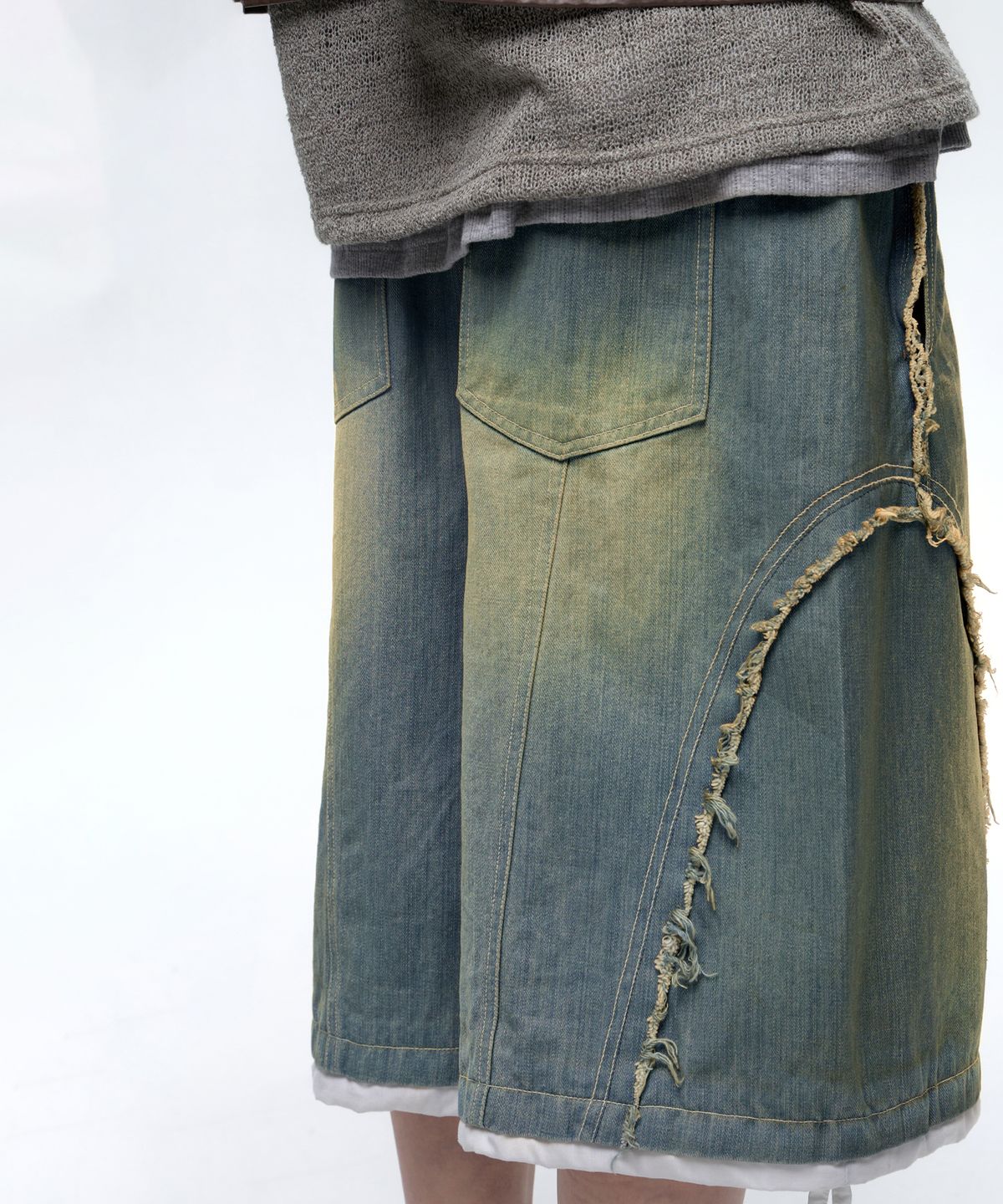알에스에스씨(RSSC) INCISION WASHING DENIM BERMUDA PANTS - LIGHT DENIM