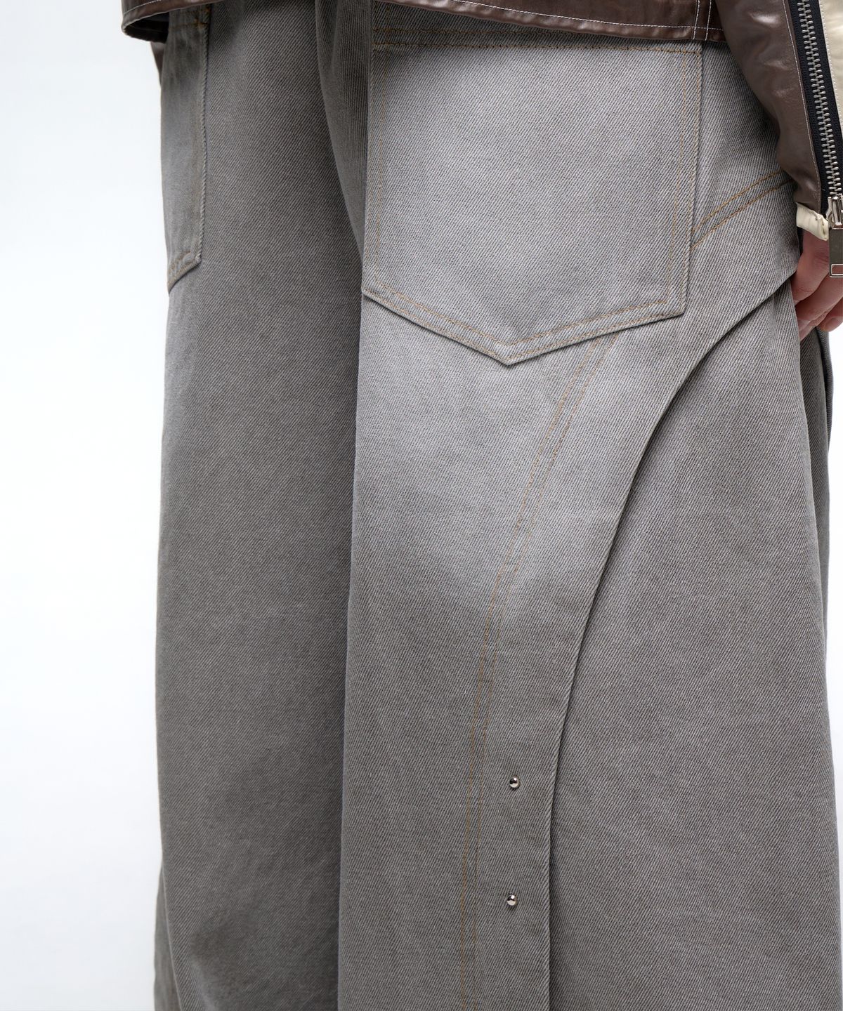 알에스에스씨(RSSC) CURVED INCISION BALLOON DENIM PANTS - GRAY