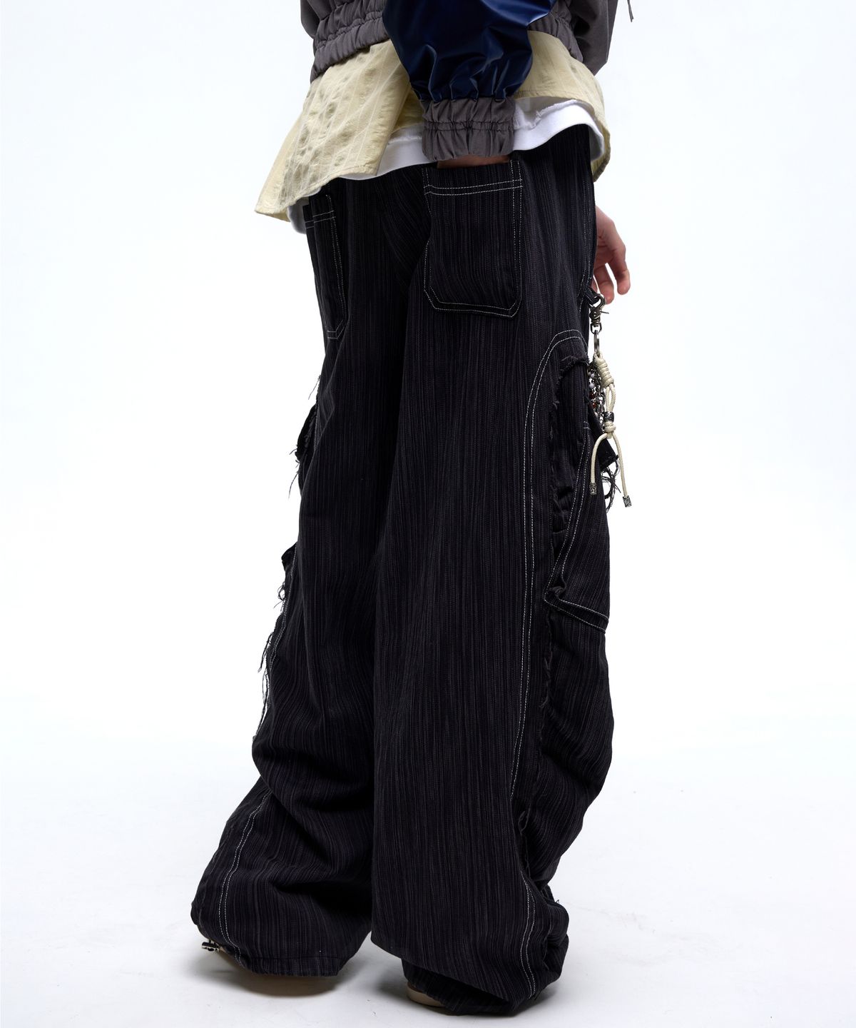 알에스에스씨(RSSC) WRINKLE MIXED STRIPE CARGO PANTS - BLACK