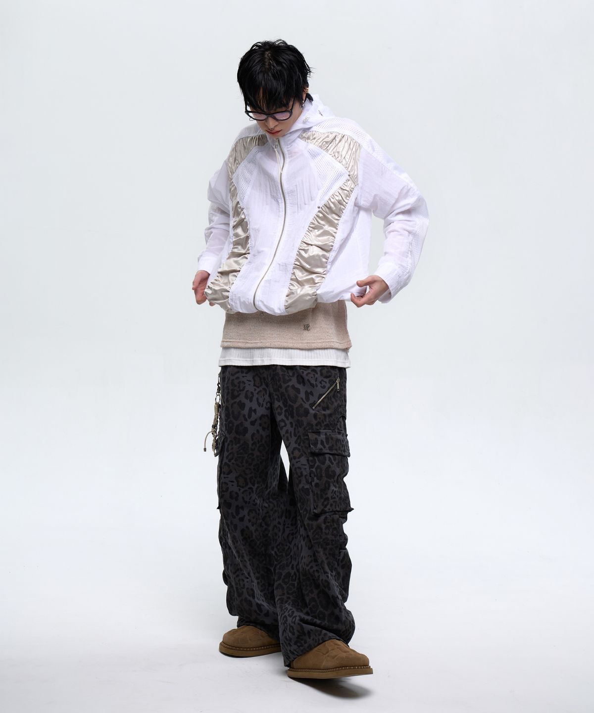알에스에스씨(RSSC) WRINKLE MIXED LEOPARD CARGO PANTS - NAVY