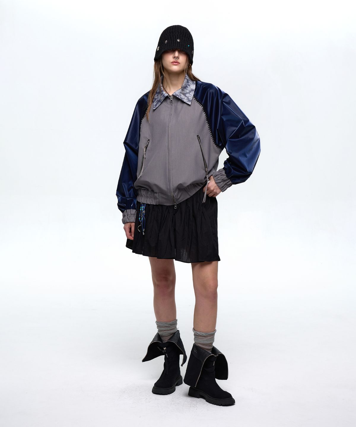 알에스에스씨(RSSC) STITCHED RAGLAN BLOUSON - NAVY/GRAY